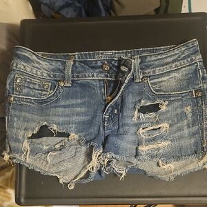 Miss Me Blue Distressed Jean Shorts